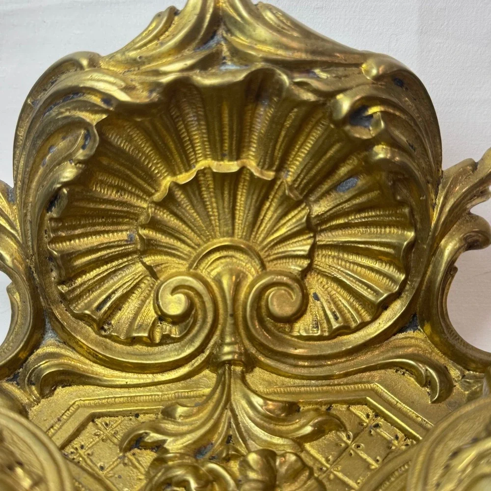 Brass Double Inkwell Antique Rococo Ornate French Art‎ Nouveau Academia Depose